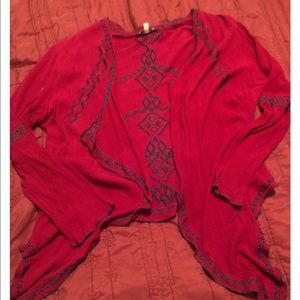 Red and blue Aztec print cardigan